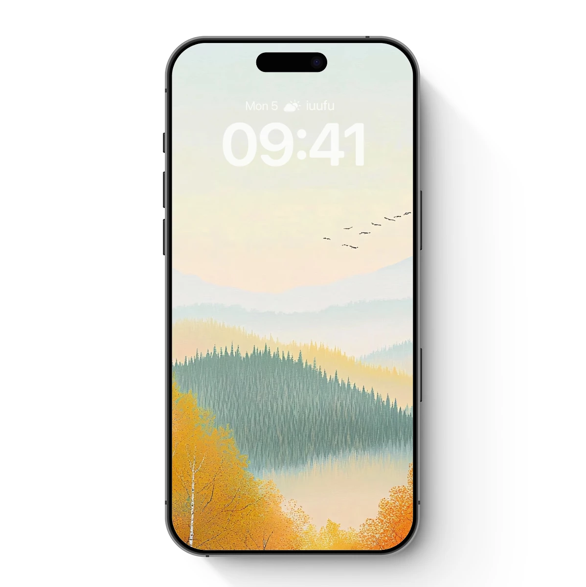 Autumnal Serenity: Birch Trees & Misty Mountains