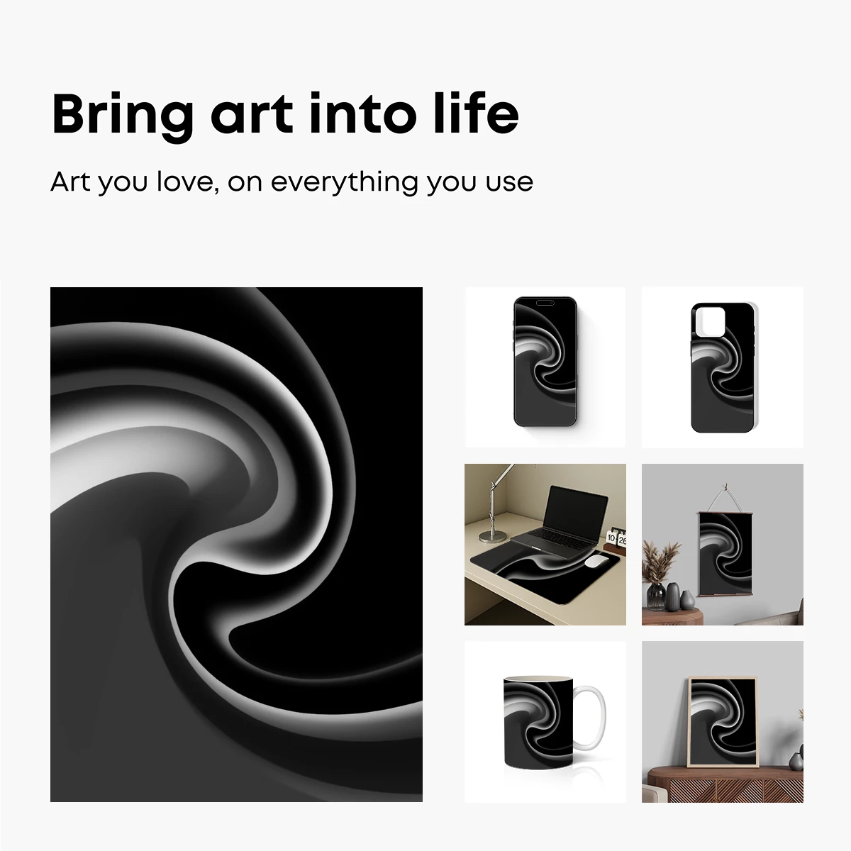 Elegant Monochrome Swirl: Abstract Fluidity - Image 2