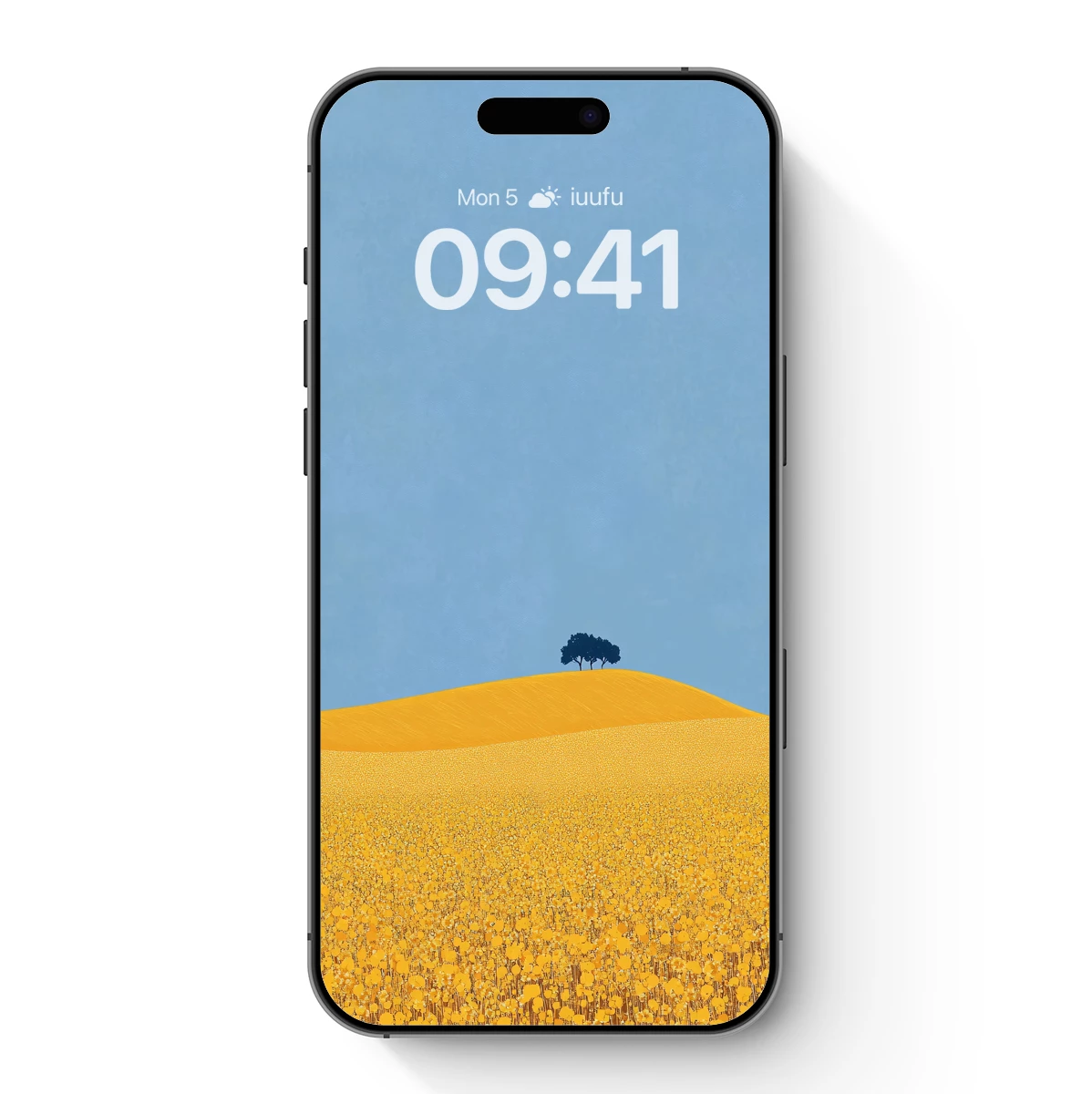 Golden Hilltop Solitude: Minimalist Landscape Art