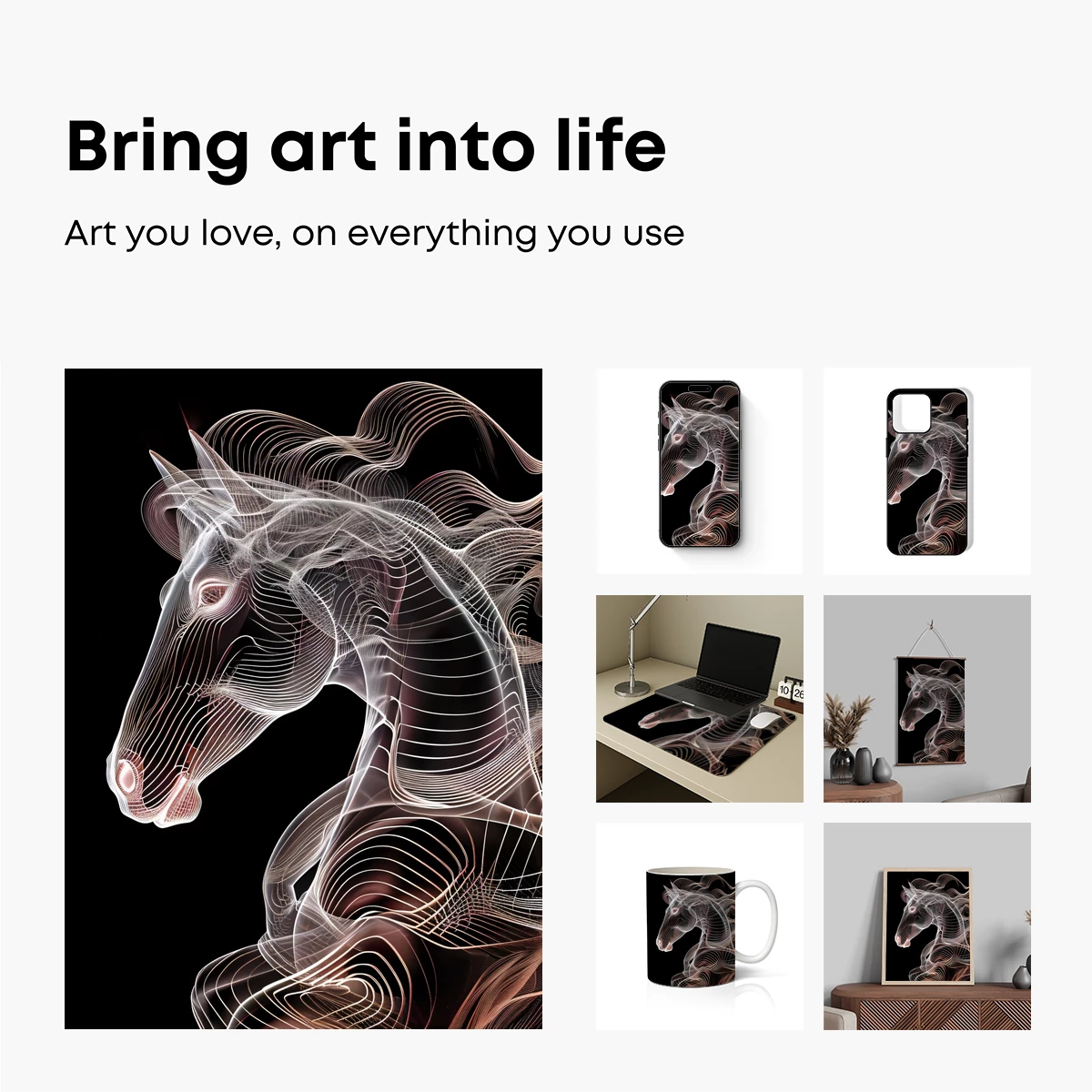 Ethereal Equine: Wavy Line Art Sculpture - Image 2