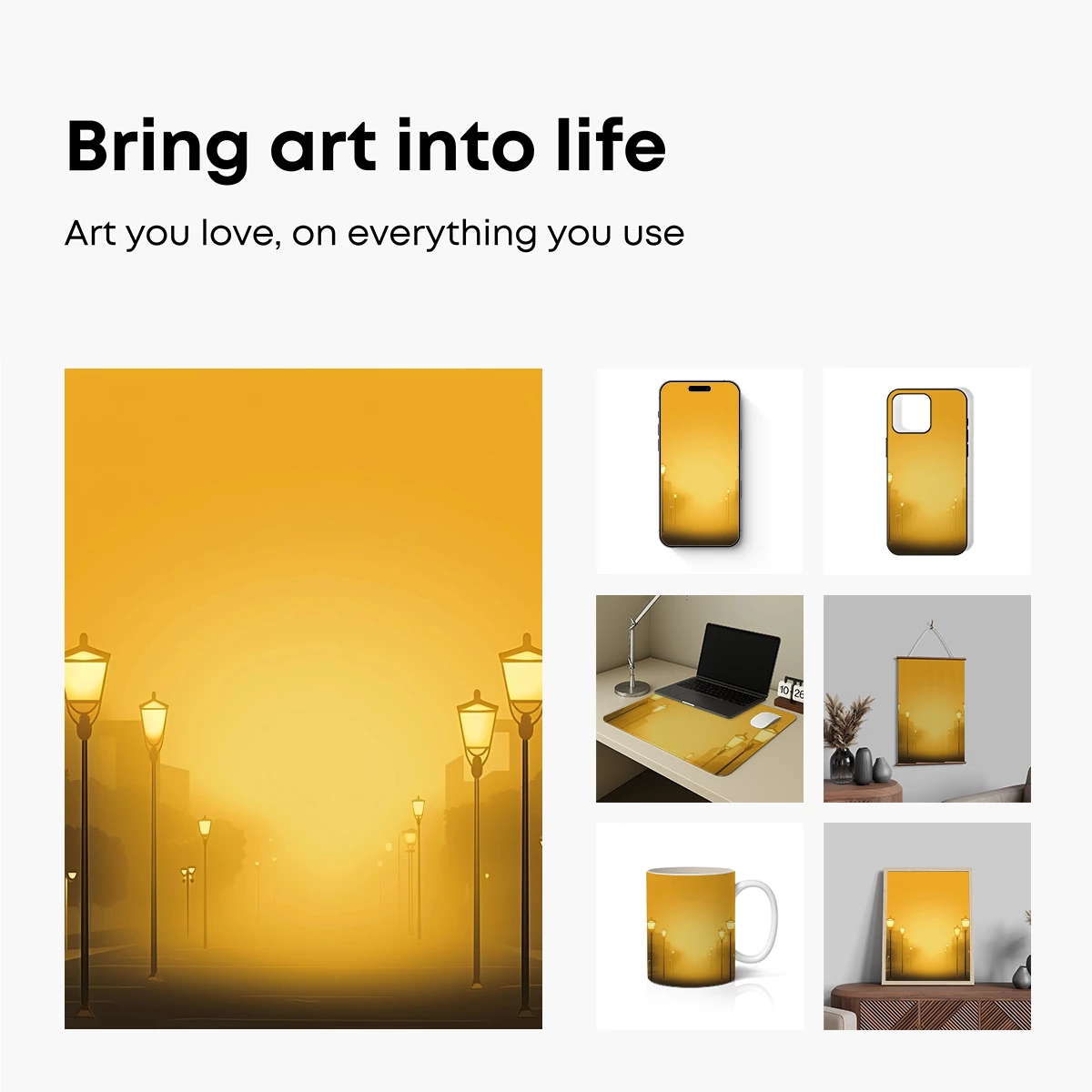 Golden Haze: Street Lamps in Misty Dawn - Image 2