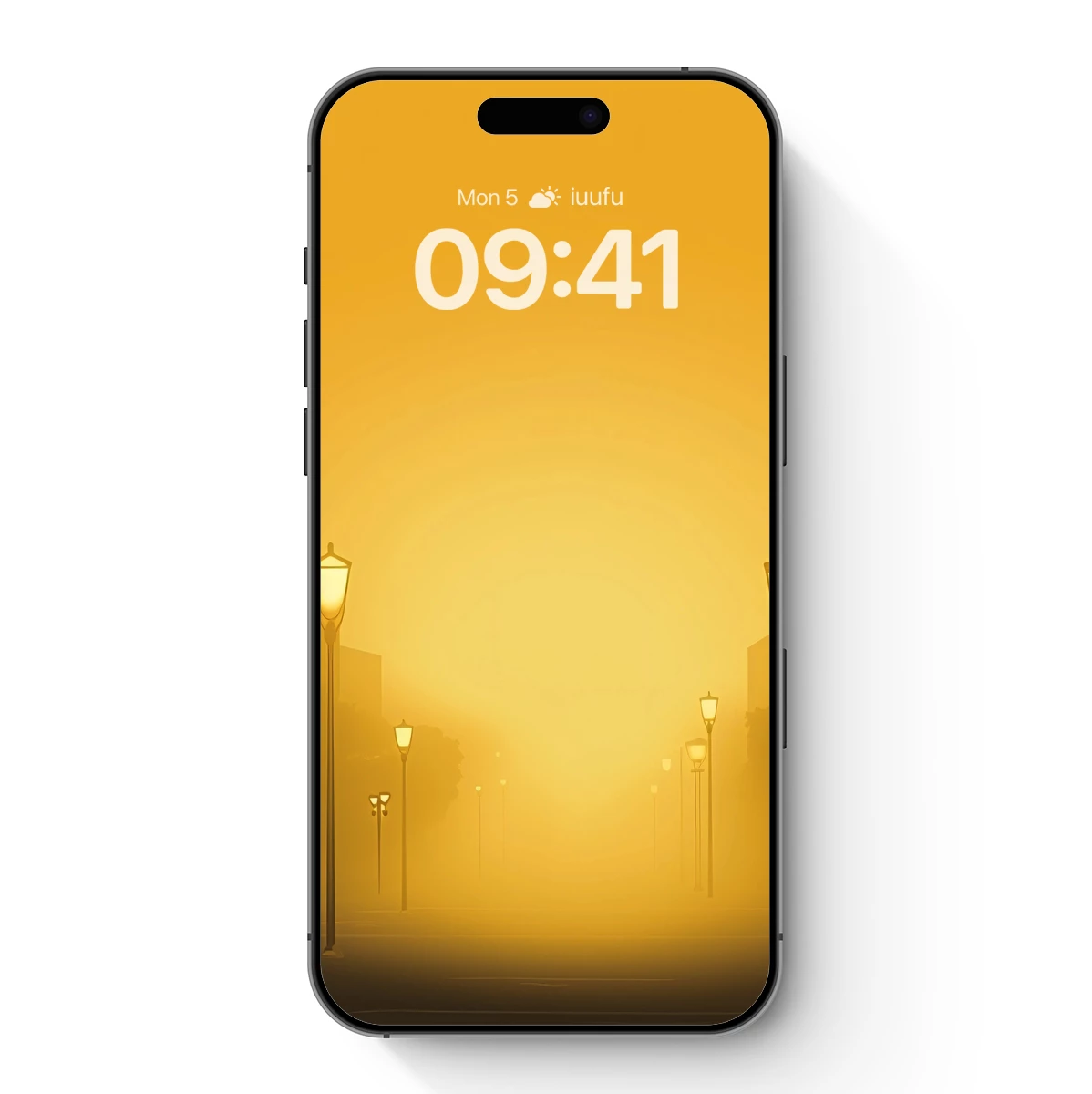 Golden Haze: Street Lamps in Misty Dawn