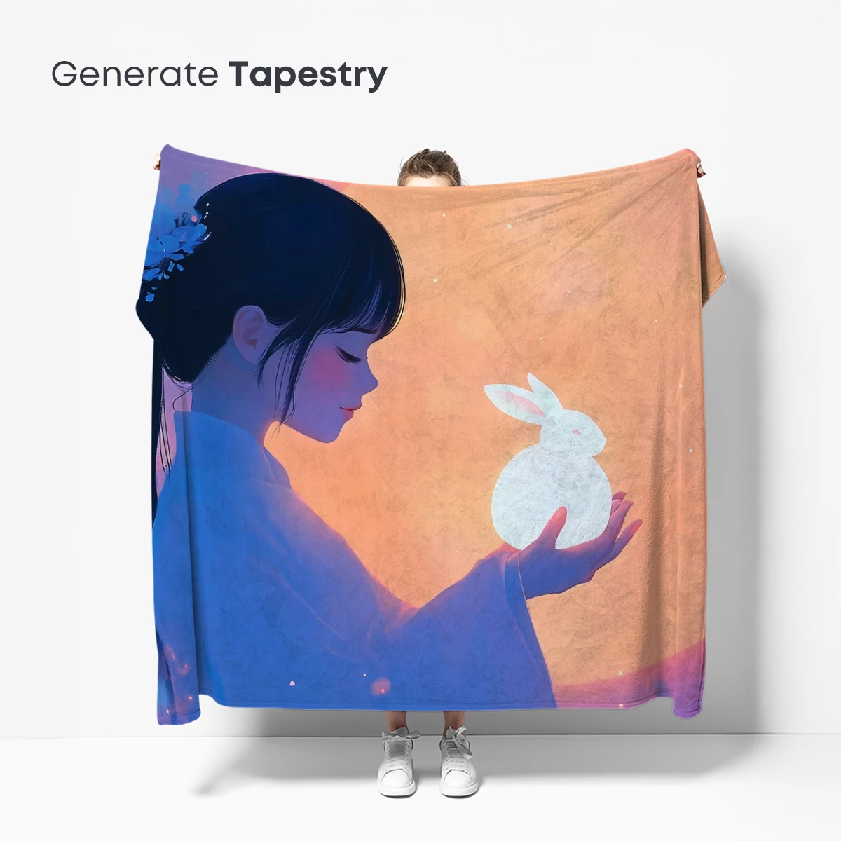 Luminous Moonlit Embrace: Ethereal Rabbit and Serene Woman - Image 5