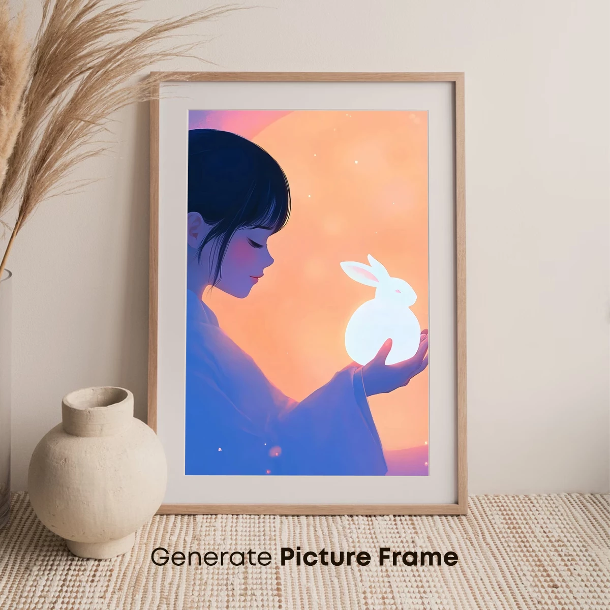 Luminous Moonlit Embrace: Ethereal Rabbit and Serene Woman - Image 7