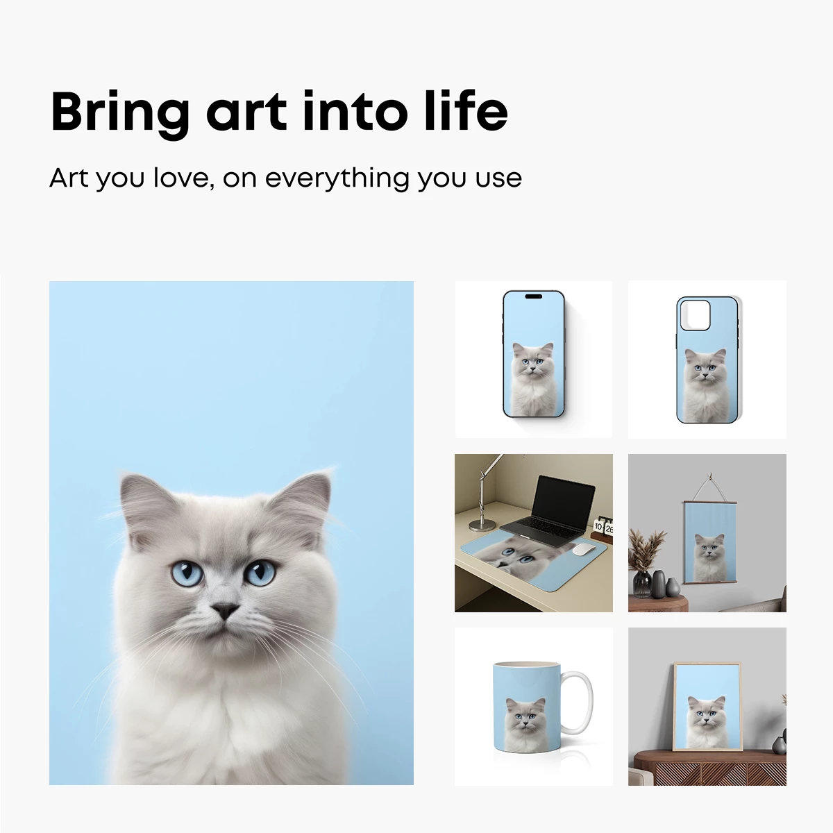 Ethereal Blue-Eyed Cat on Serene Sky Background - Image 2