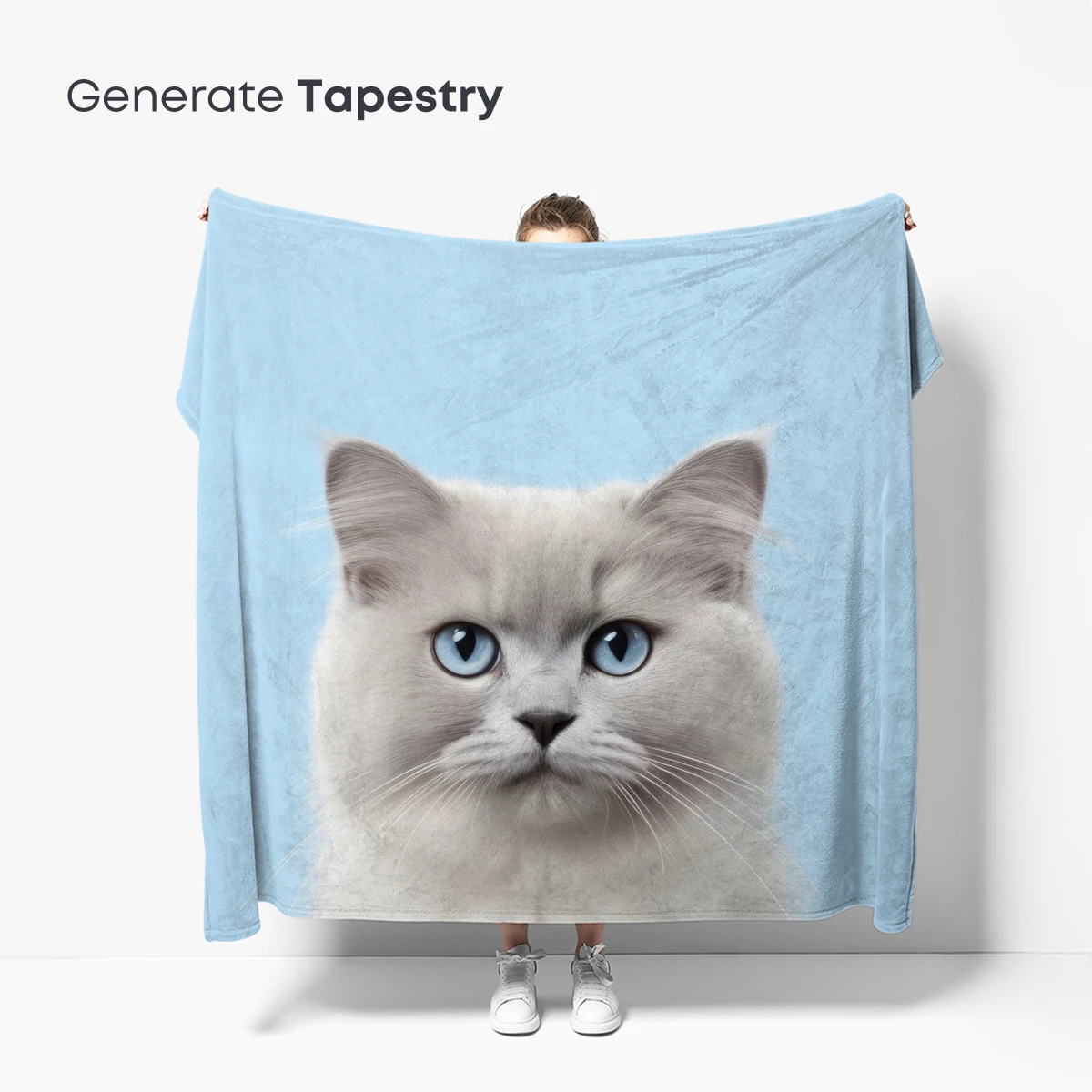 Ethereal Blue-Eyed Cat on Serene Sky Background - Image 5