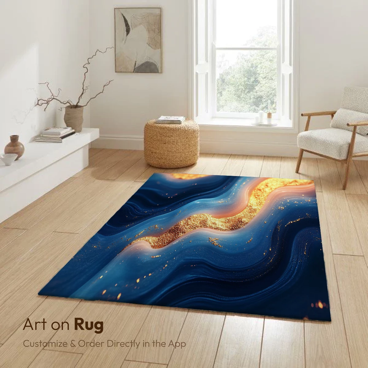 Golden Waves in Blue Abyss: Abstract Fluid Art - Image 6