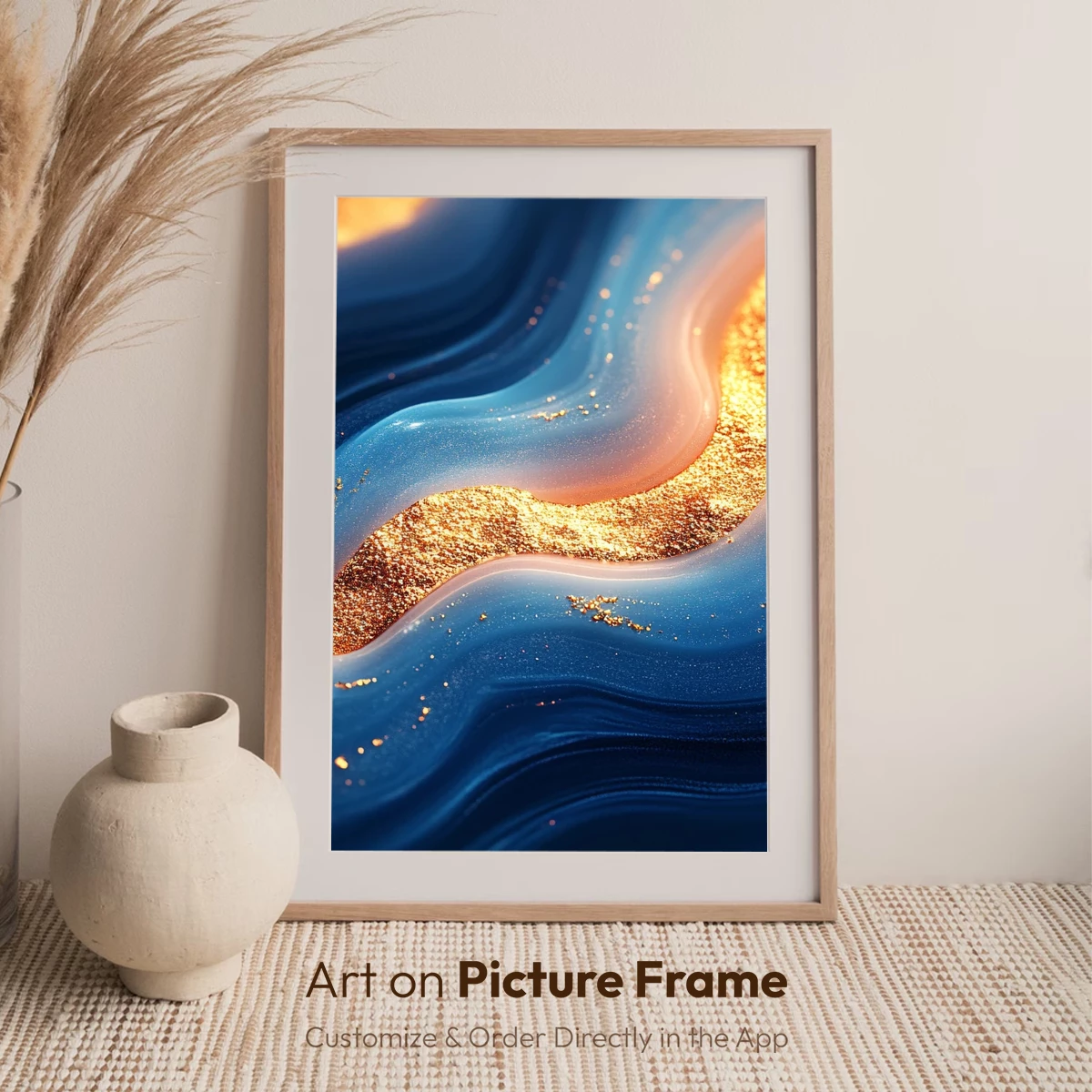 Golden Waves in Blue Abyss: Abstract Fluid Art - Image 7