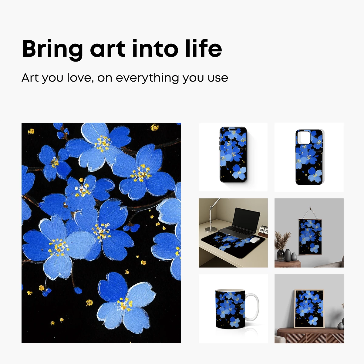 Ethereal Blue Blossoms: Midnight Garden Fantasy