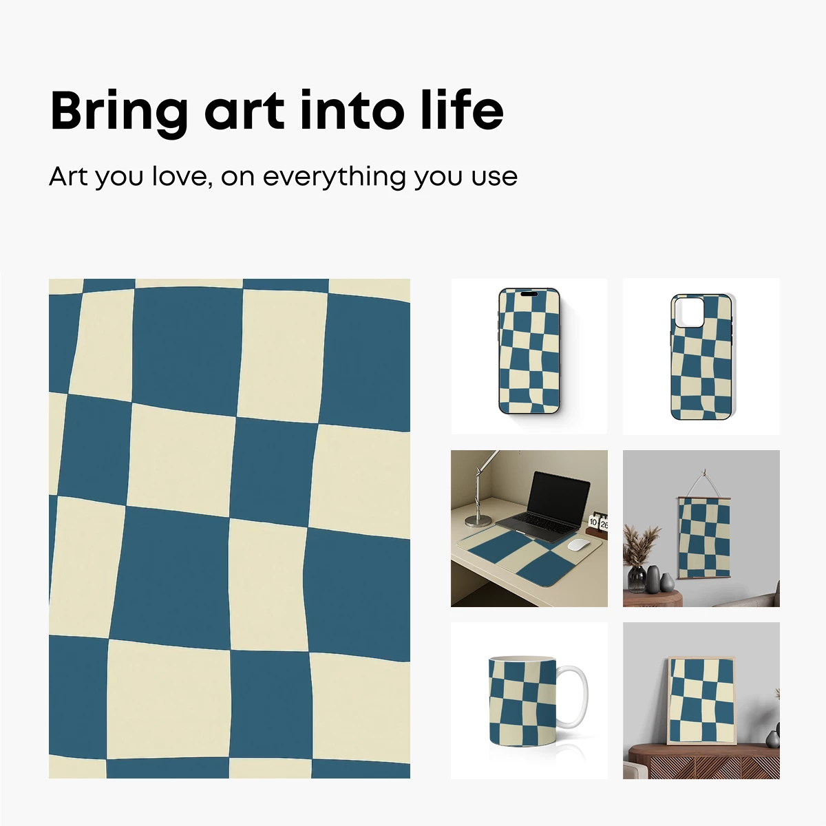 Checkerboard Illusion: Warped Reality in Teal and Cream - Image 2