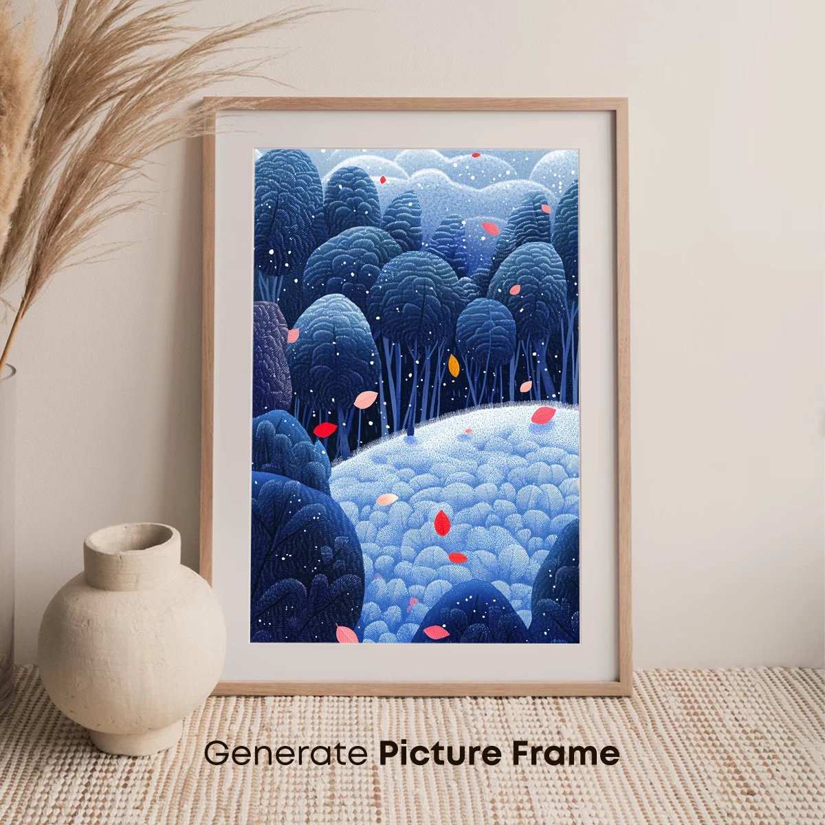 Enchanted Forest Whisper: Snowfall and Scarlet Leaves - Image 7