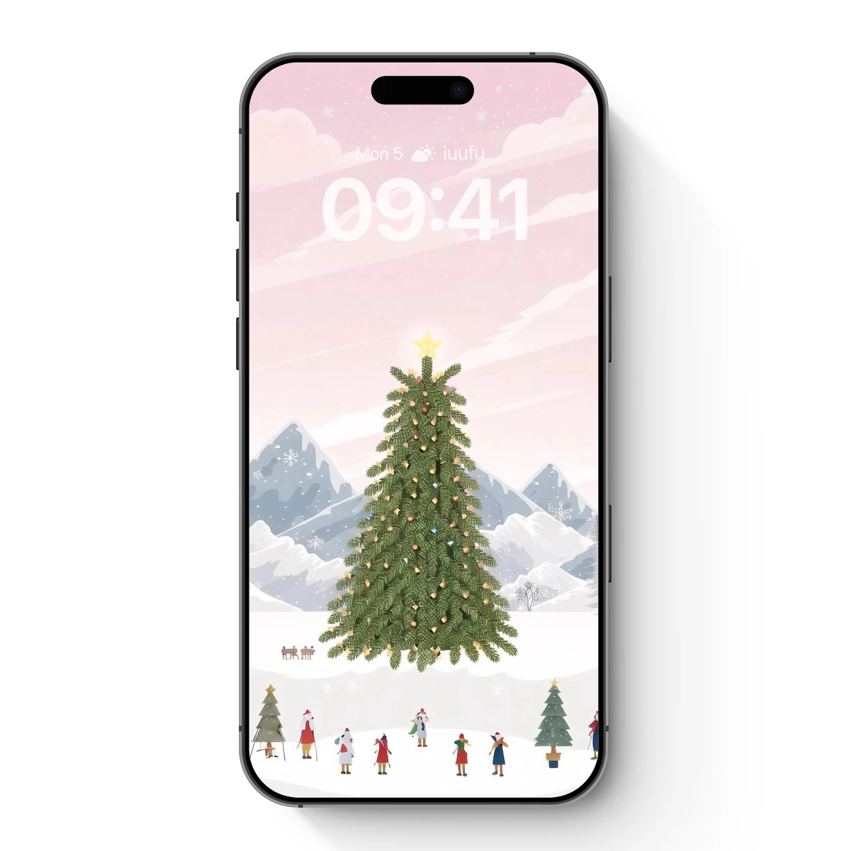 Festive Winter Wonderland: Giant Christmas Tree in Snowy Peaks Festive Winter Wonderland: Giant Christmas Tree in Snowy Peaks