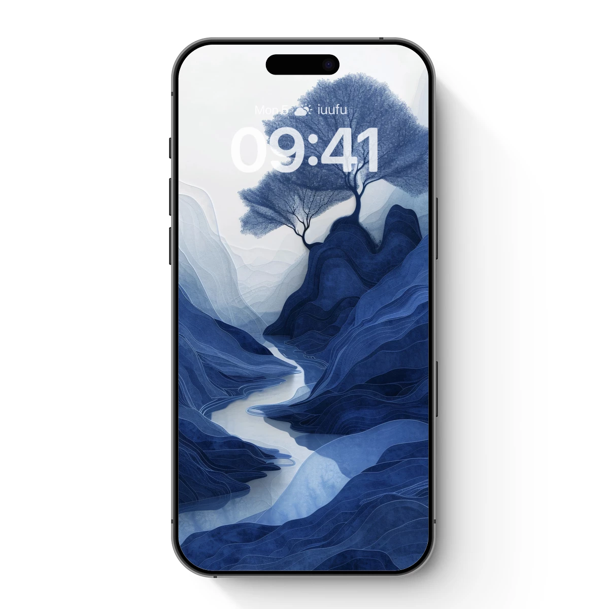 Ethereal Blue Landscape: A Solitary Tree's Odyssey