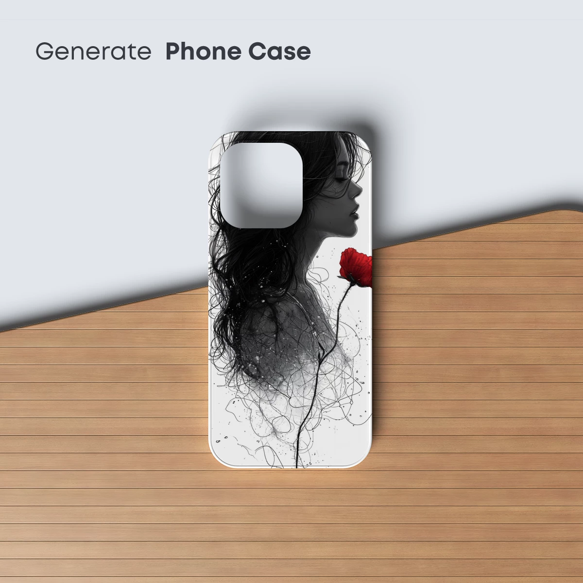 Ethereal Bloom: Monochrome Profile with Scarlet Poppy - Image 3