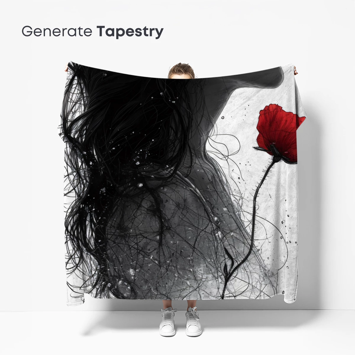 Ethereal Bloom: Monochrome Profile with Scarlet Poppy - Image 5