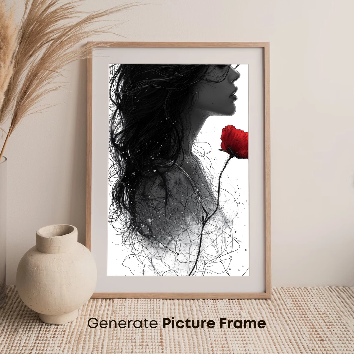 Ethereal Bloom: Monochrome Profile with Scarlet Poppy - Image 7