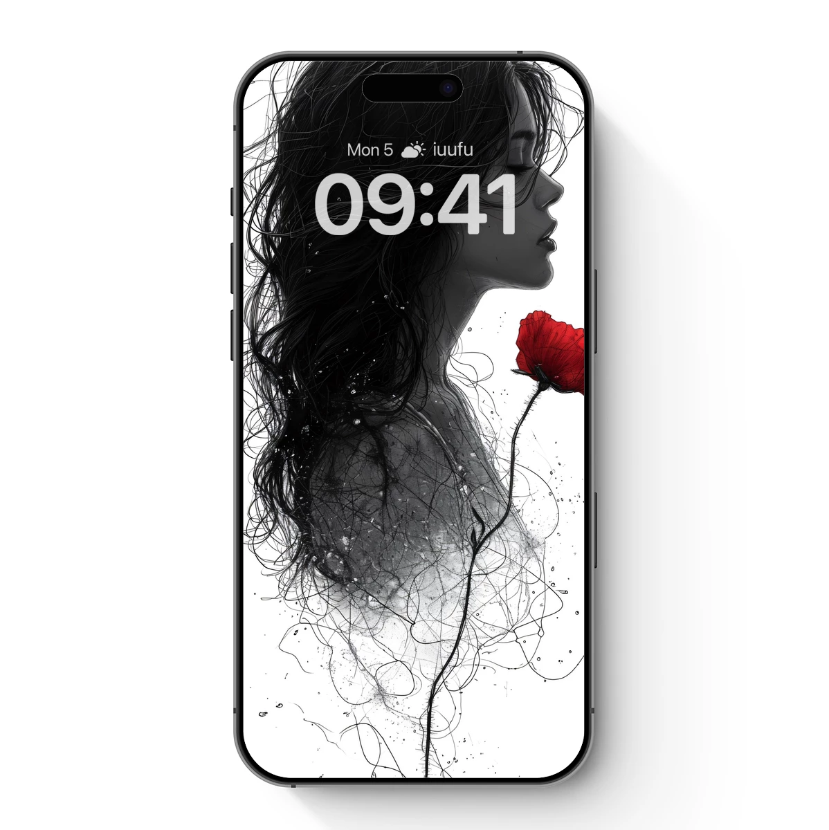 Ethereal Bloom: Monochrome Profile with Scarlet Poppy