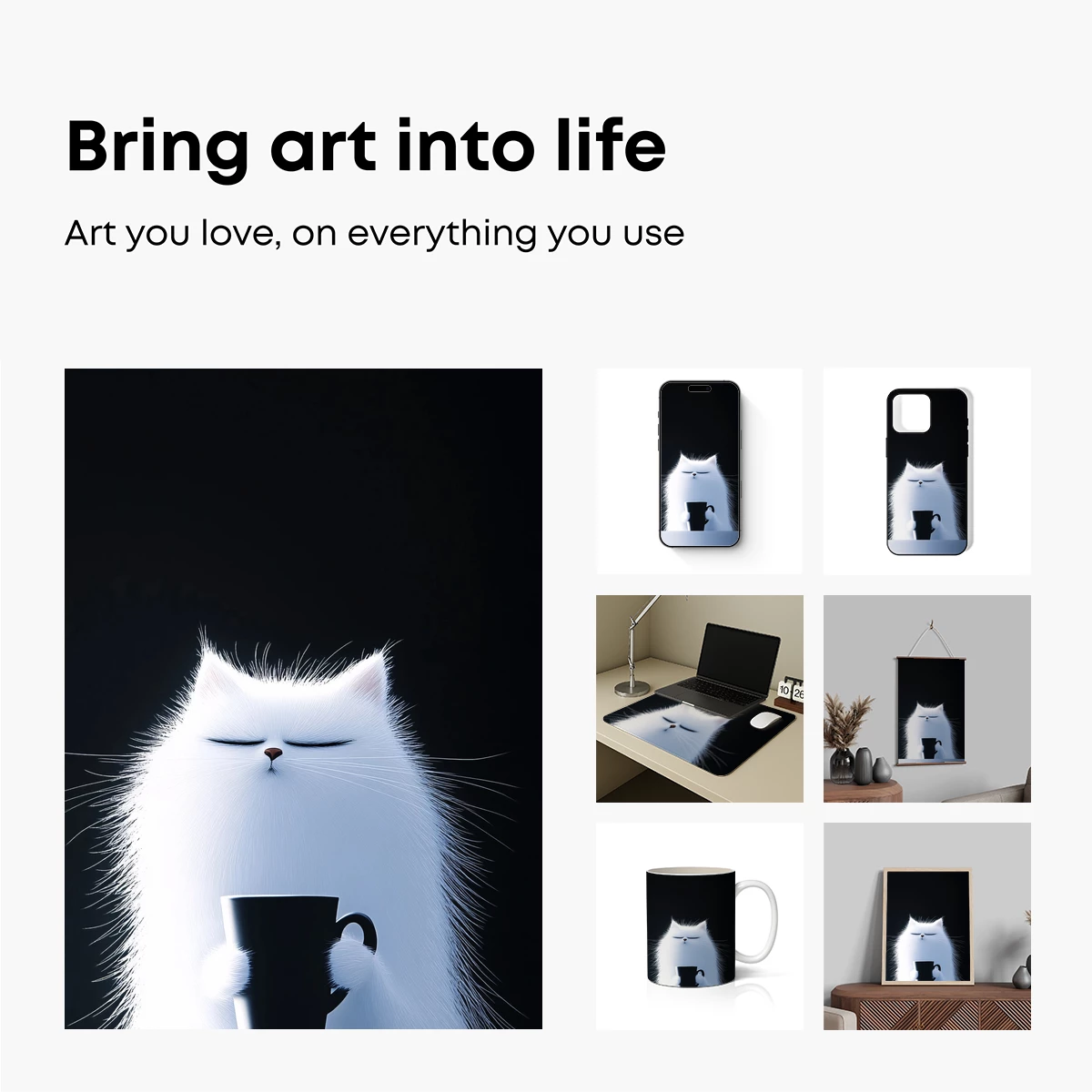 Cozy Cat with Coffee: Whimsical Minimalism - Image 2