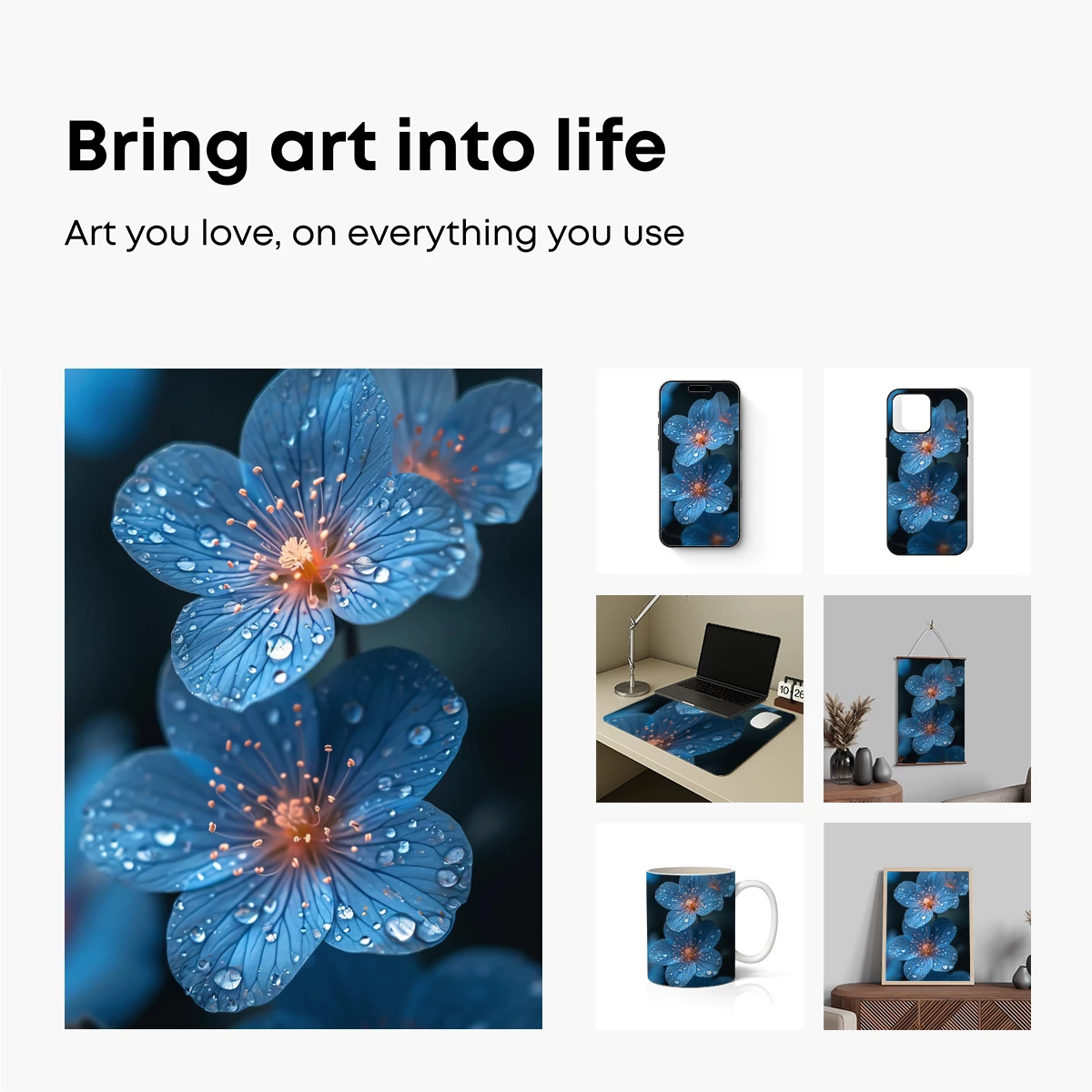 Ethereal Blue Blossoms with Dew Drops - Image 2