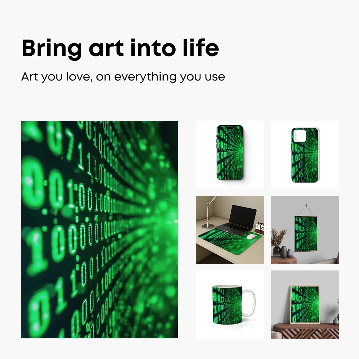 Binary Code Matrix: Green Digital Stream - Image 2