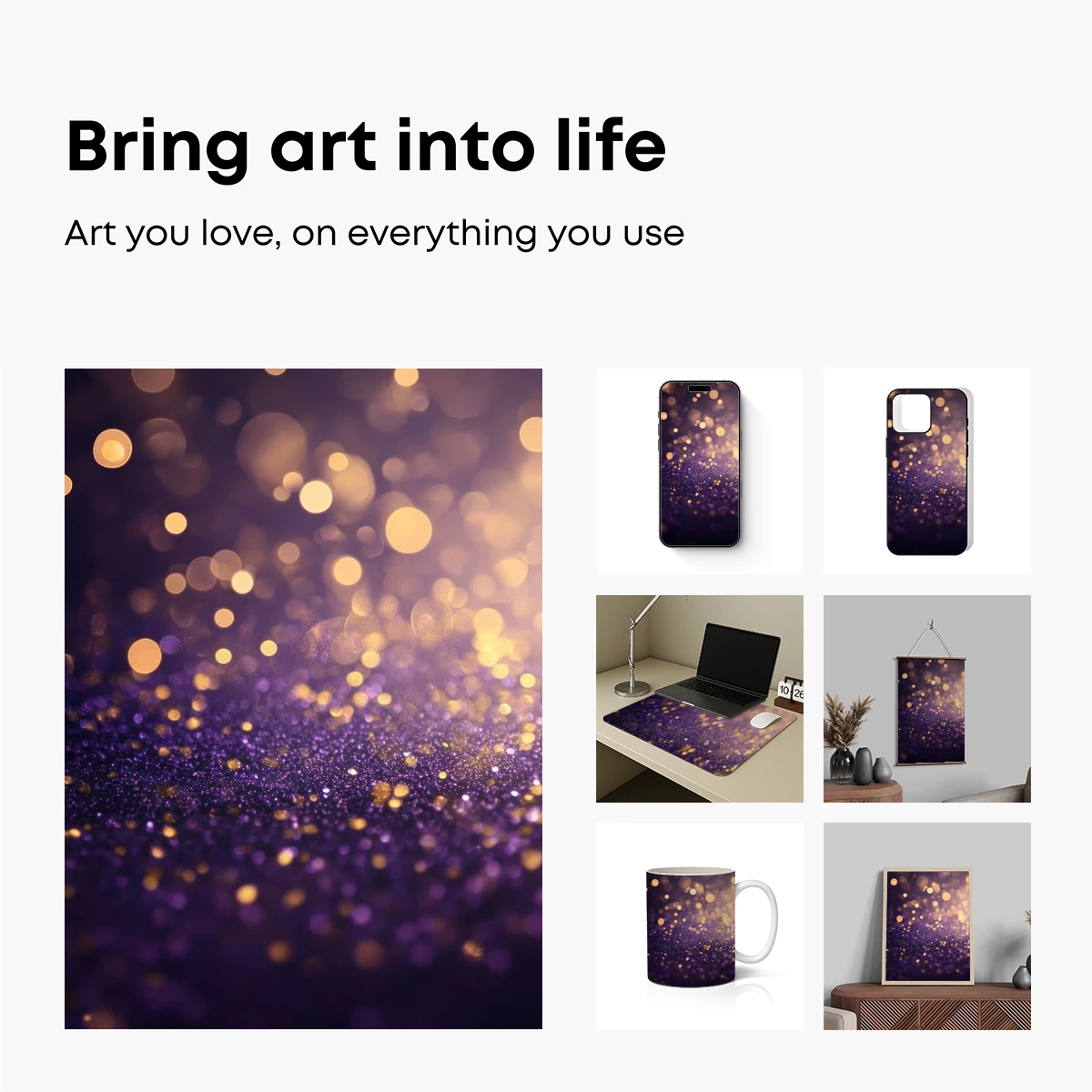 Golden Bokeh Over Purple Glitter - Image 2
