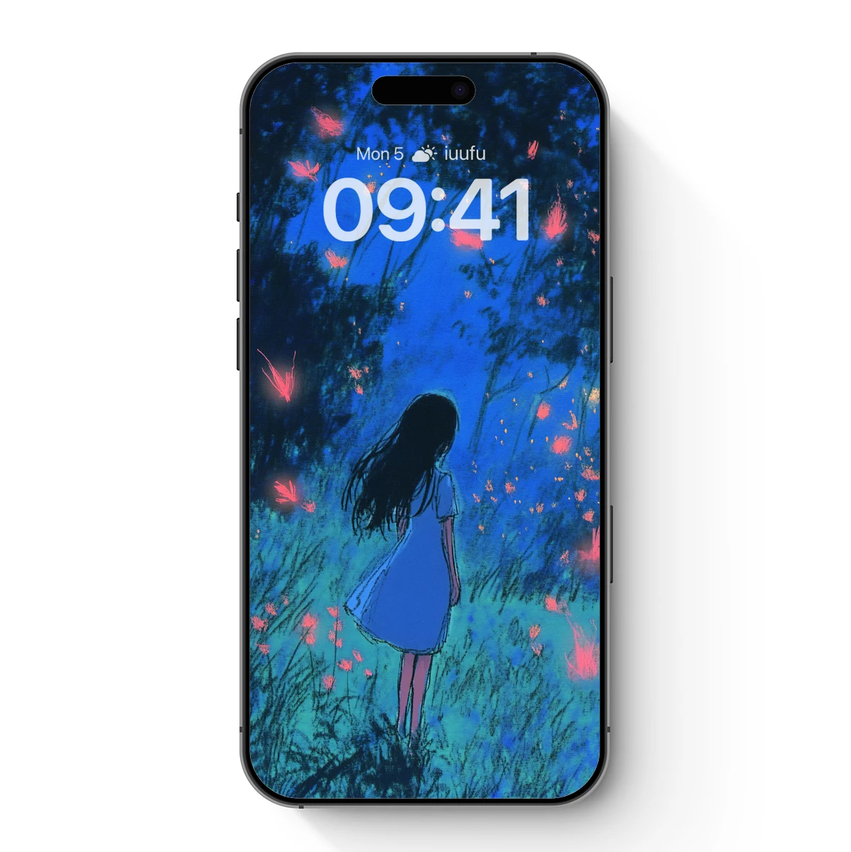 Enchanted Midnight Garden: A Solitary Wanderer Amidst Bioluminescent Flora