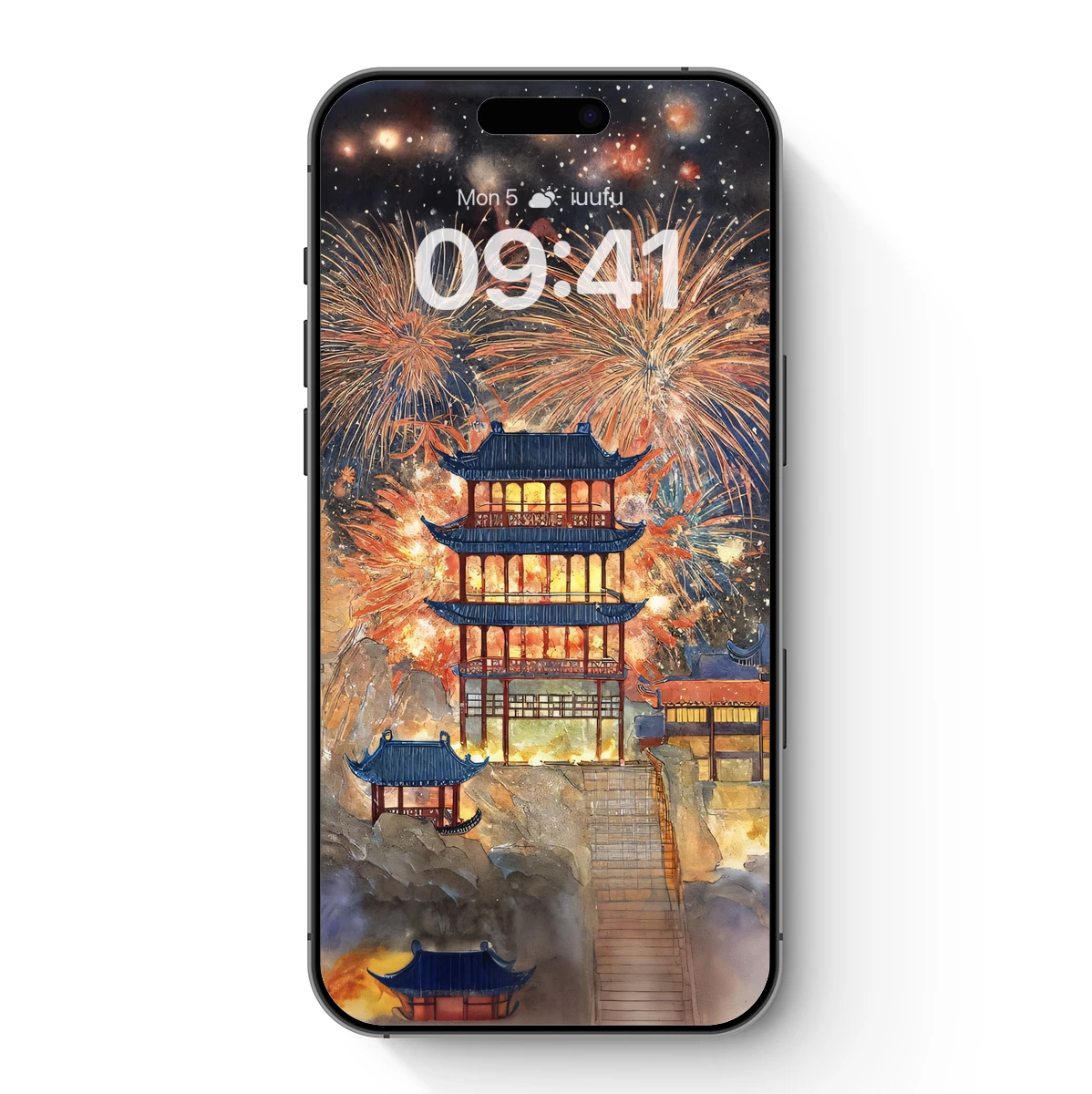 Fireworks Over Ancient Pagoda: A Watercolor Spectacle Fireworks Over Ancient Pagoda: A Watercolor Spectacle