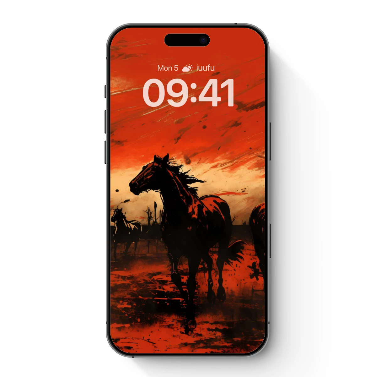 Fiery Gallop: Horses Under a Crimson Sky