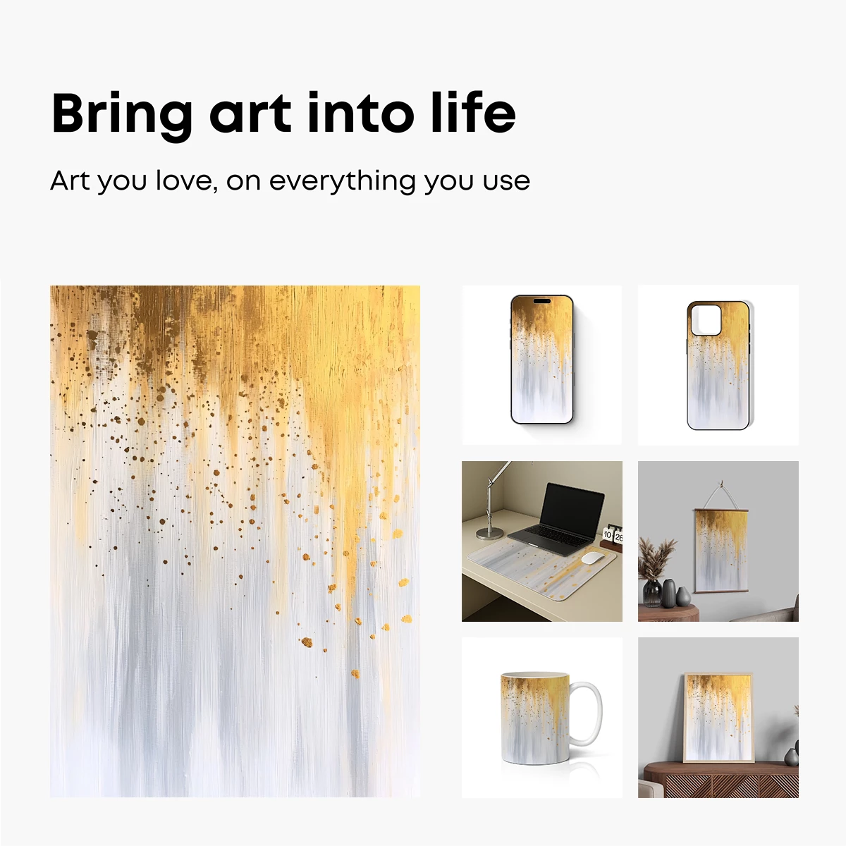 Golden Cascade: Abstract Brushstroke Symphony - Image 2