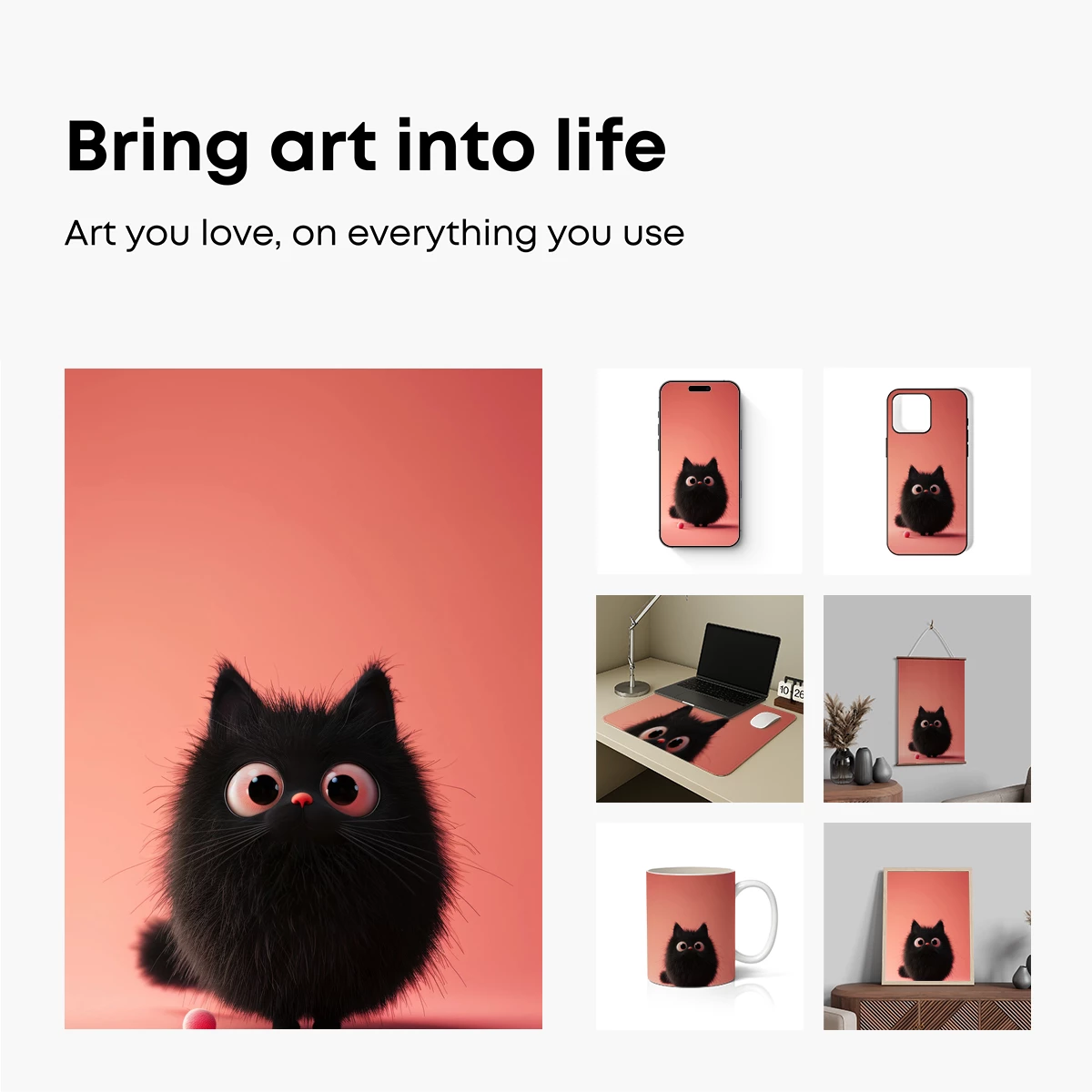 Cute Black Kitten with Big Eyes: Whimsical Cartoon Charm - Image 2