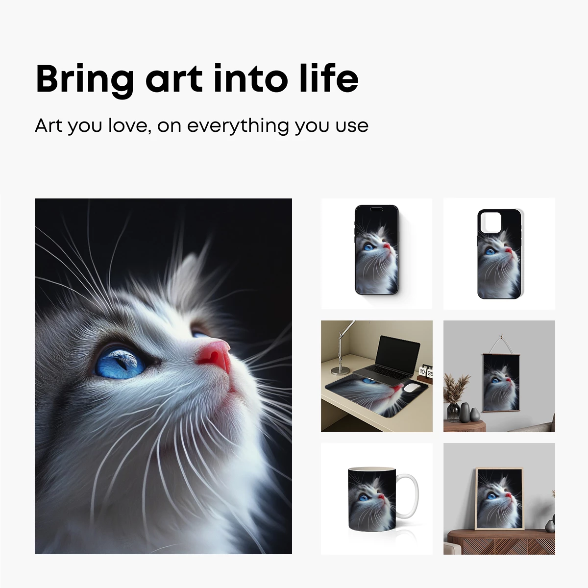 Ethereal Feline Gaze: Blue-Eyed Fluff in Midnight - Image 2