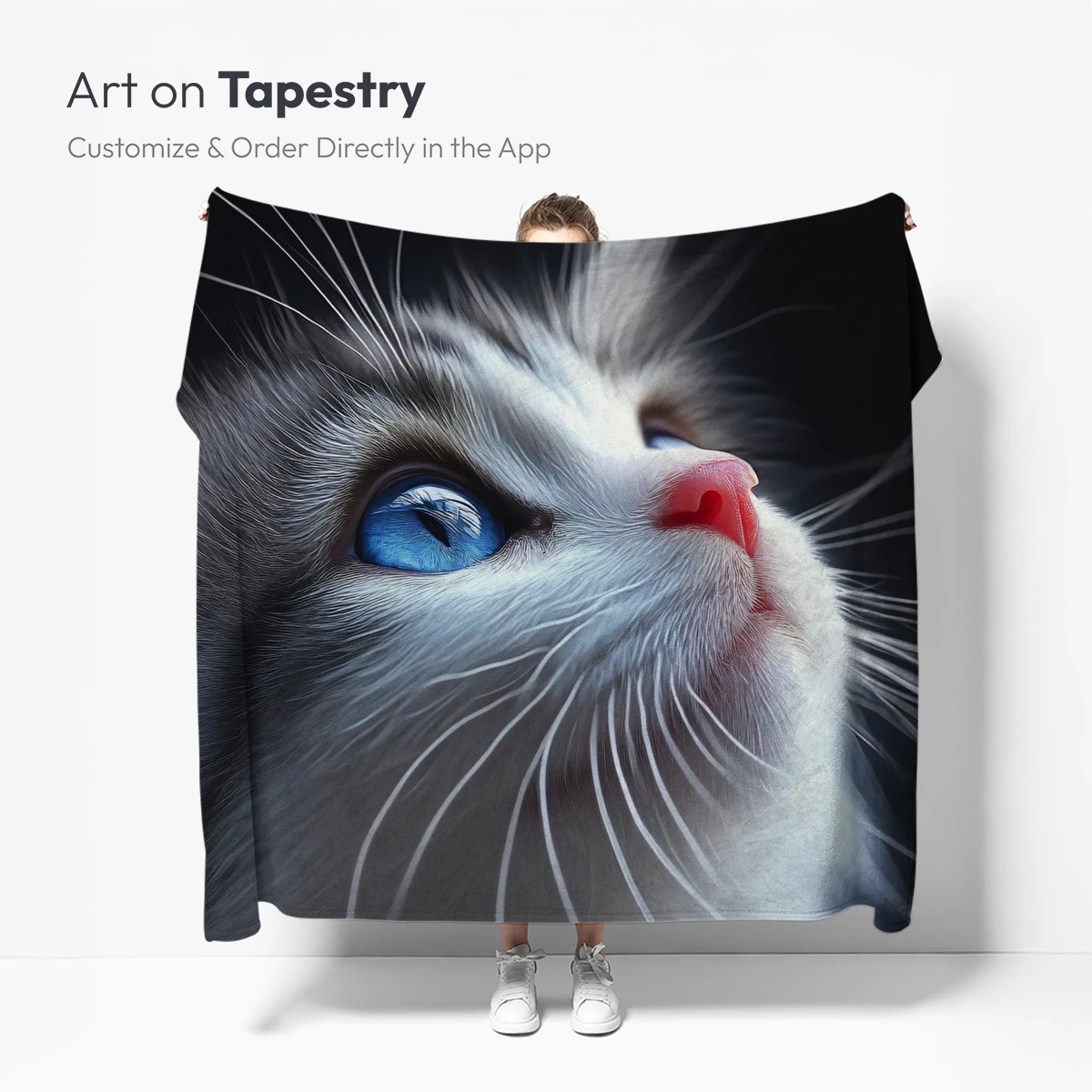 Ethereal Feline Gaze: Blue-Eyed Fluff in Midnight - Image 5