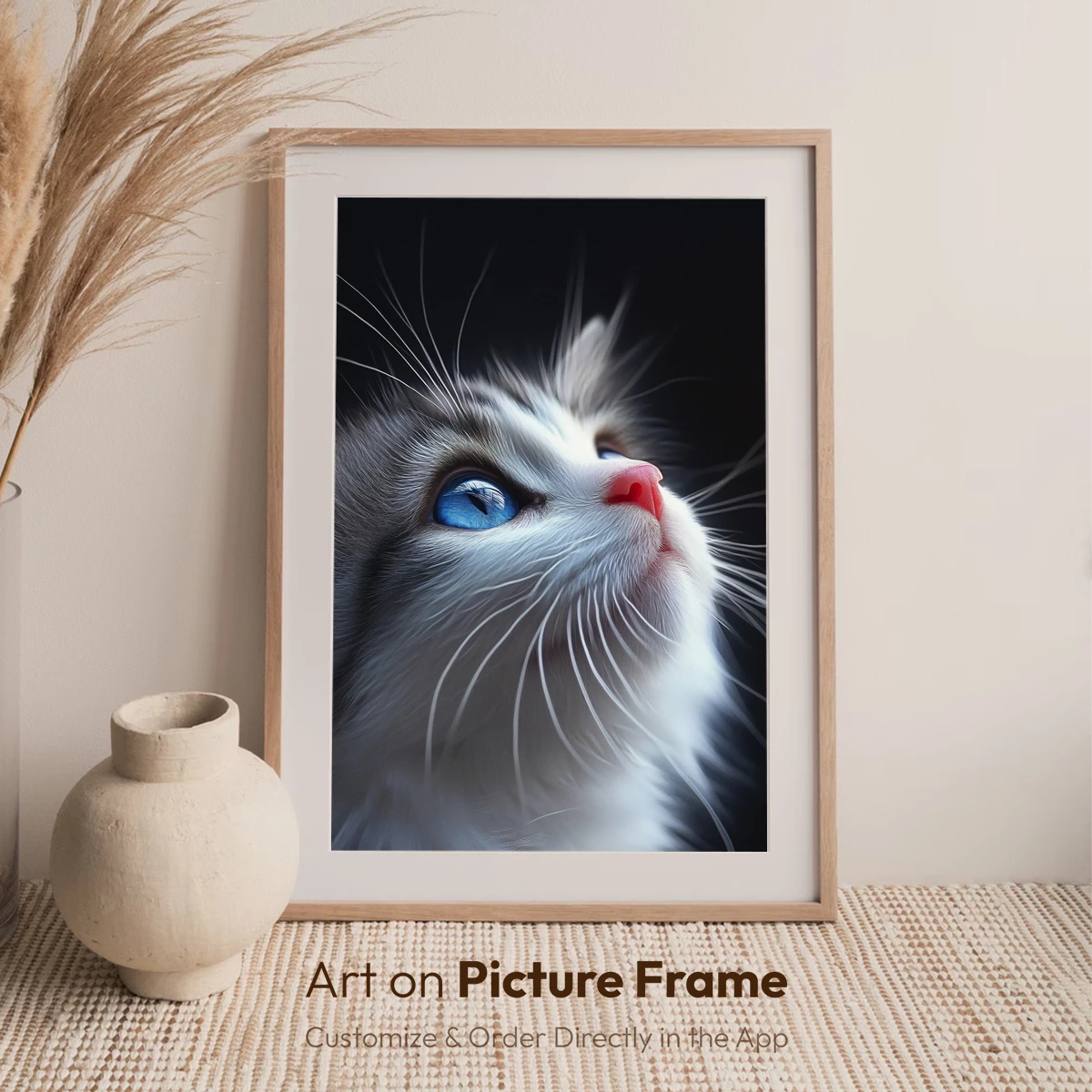 Ethereal Feline Gaze: Blue-Eyed Fluff in Midnight - Image 7