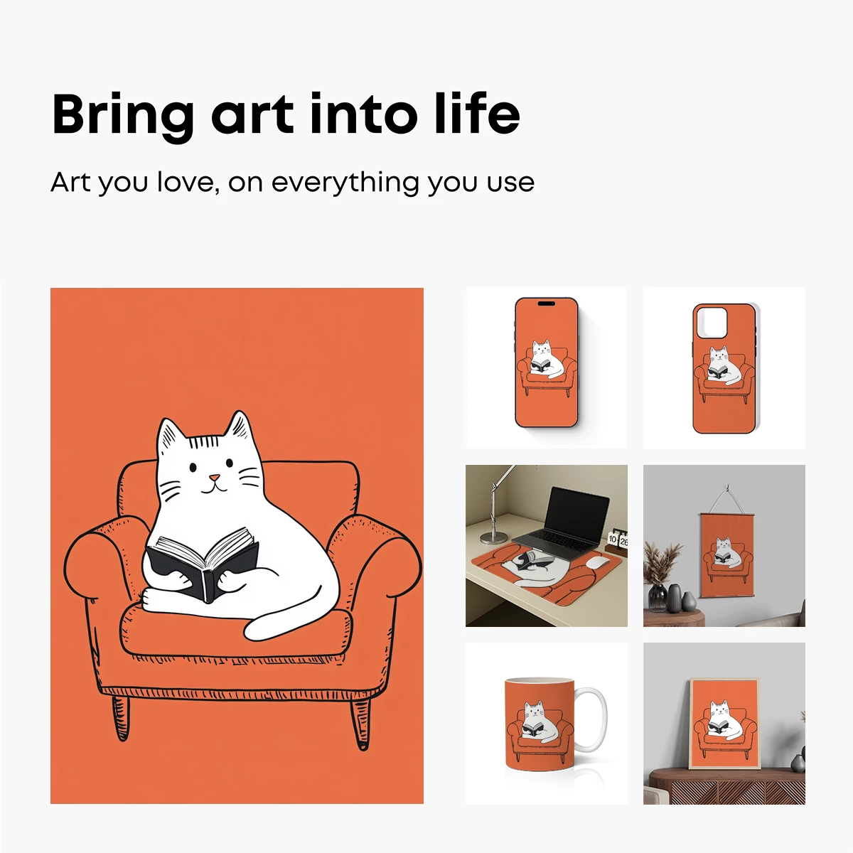 Cozy Cat Reader in Orange Armchair - Image 2