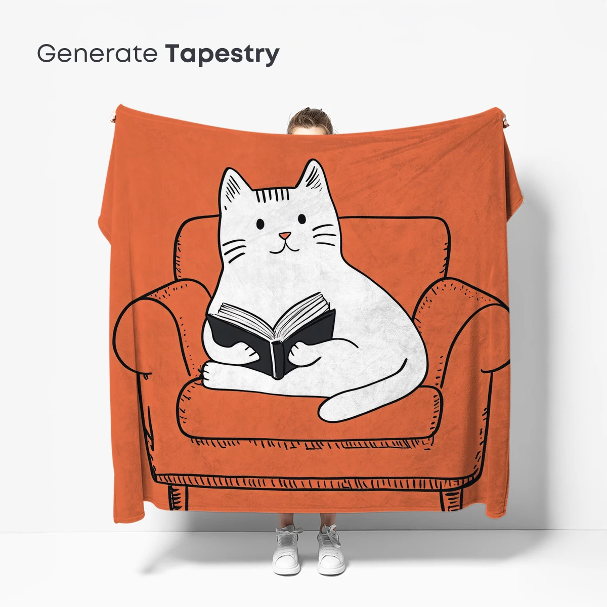 Cozy Cat Reader in Orange Armchair - Image 5