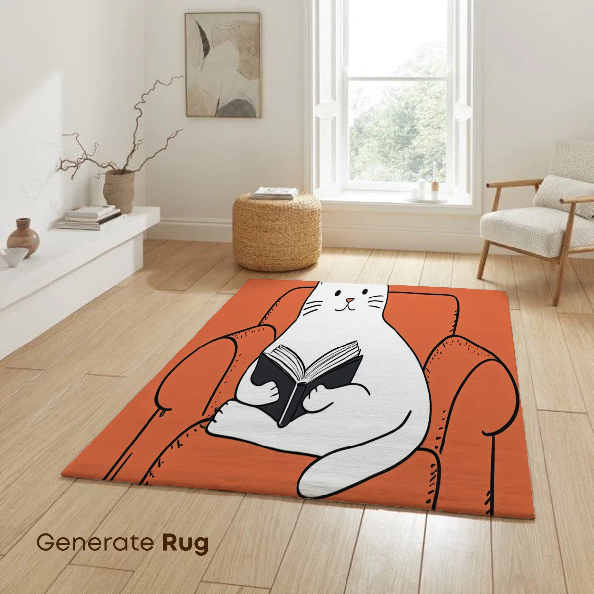 Cozy Cat Reader in Orange Armchair - Image 6