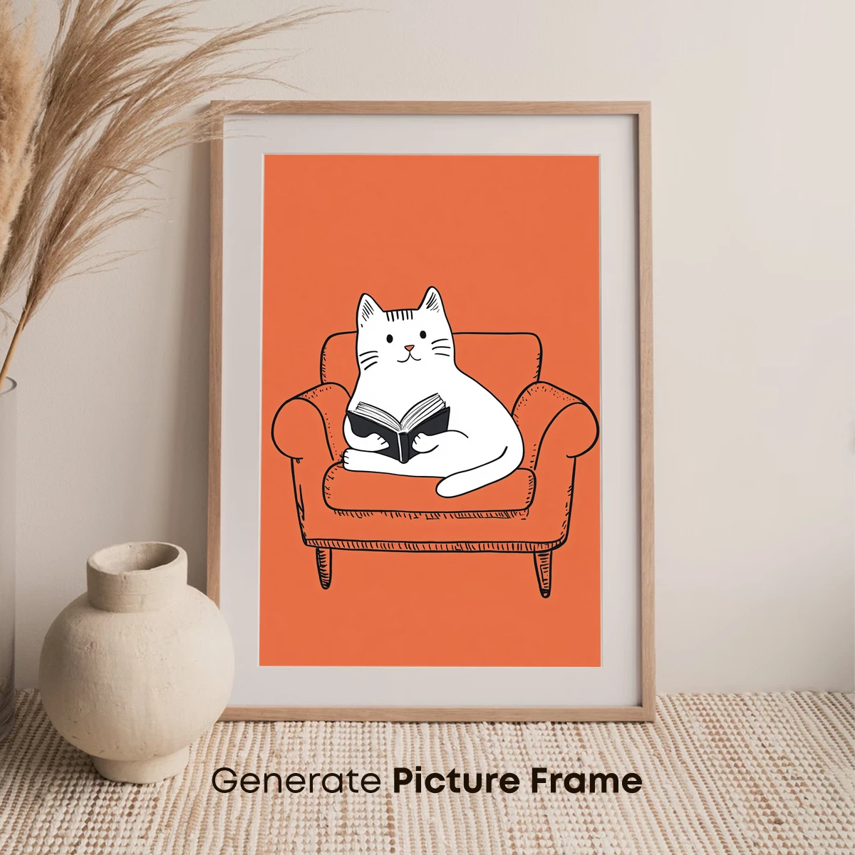 Cozy Cat Reader in Orange Armchair - Image 7