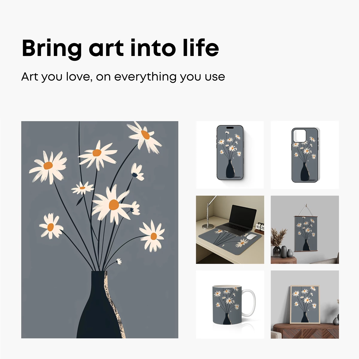 Elegant Daisies in Midnight Vase - Image 2