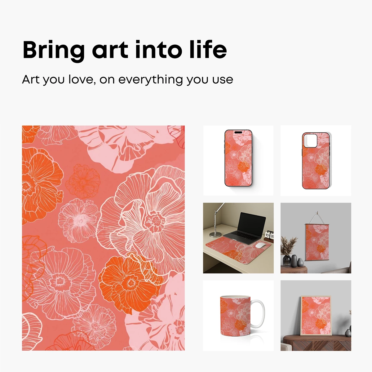 Coral Bloom Symphony: Linework Florals - Image 2