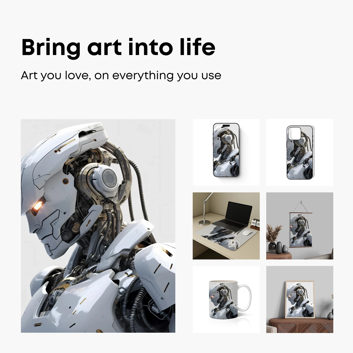 Futuristic Cybernetic Warrior: White and Gold Mech Art - Image 2