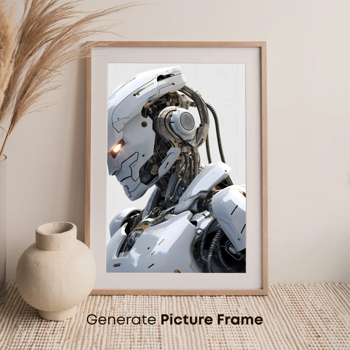 Futuristic Cybernetic Warrior: White and Gold Mech Art - Image 7