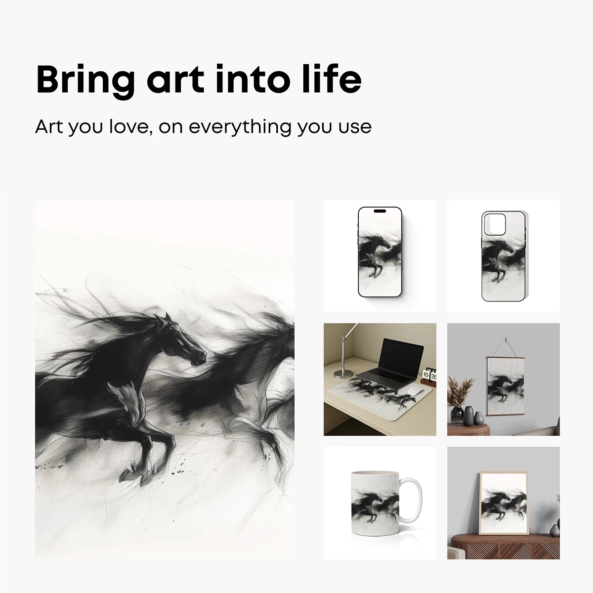Ink-Splashed Gallop: Energetic Horses in Motion - Image 2