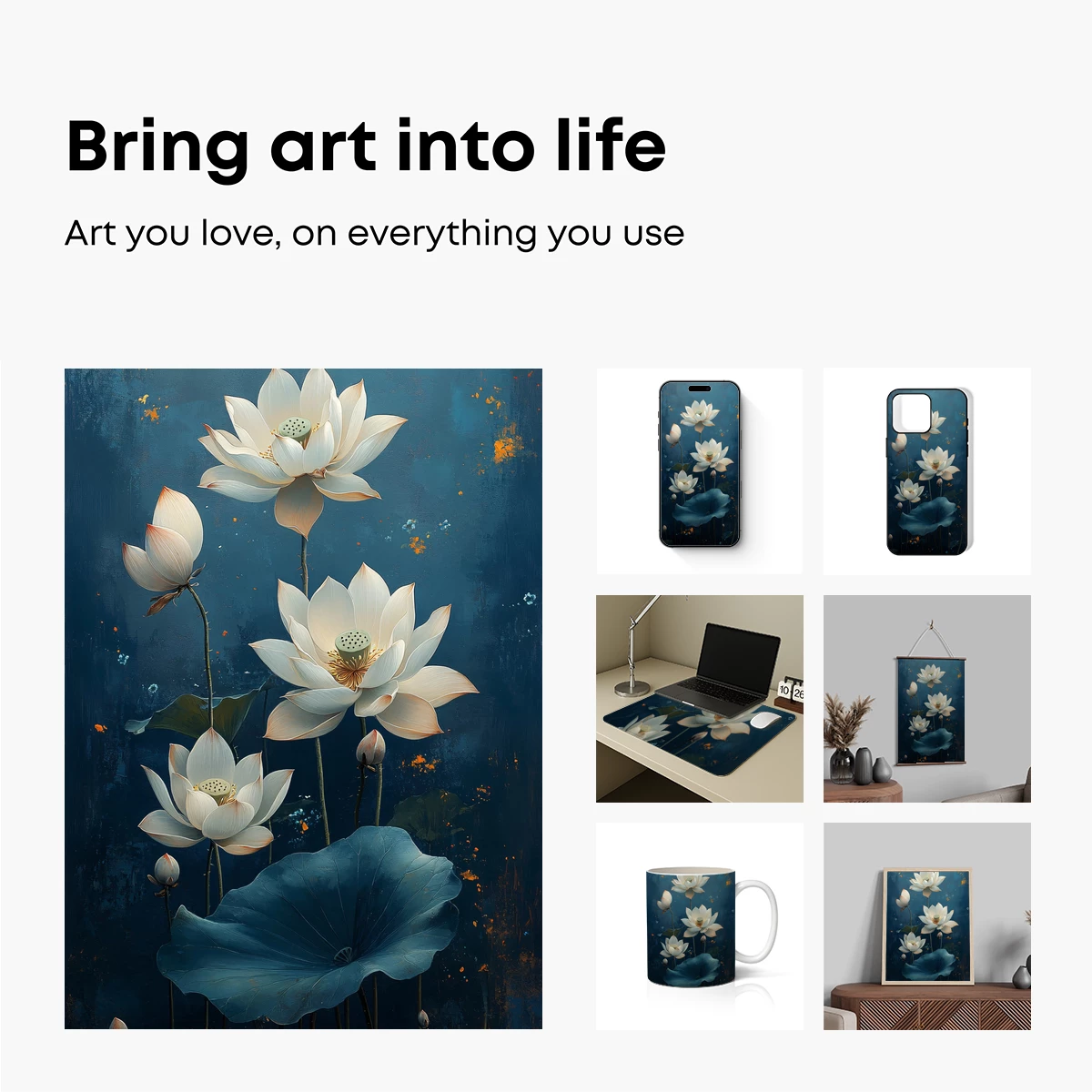 Ethereal Lotus Blooms in Midnight Blue - Image 2