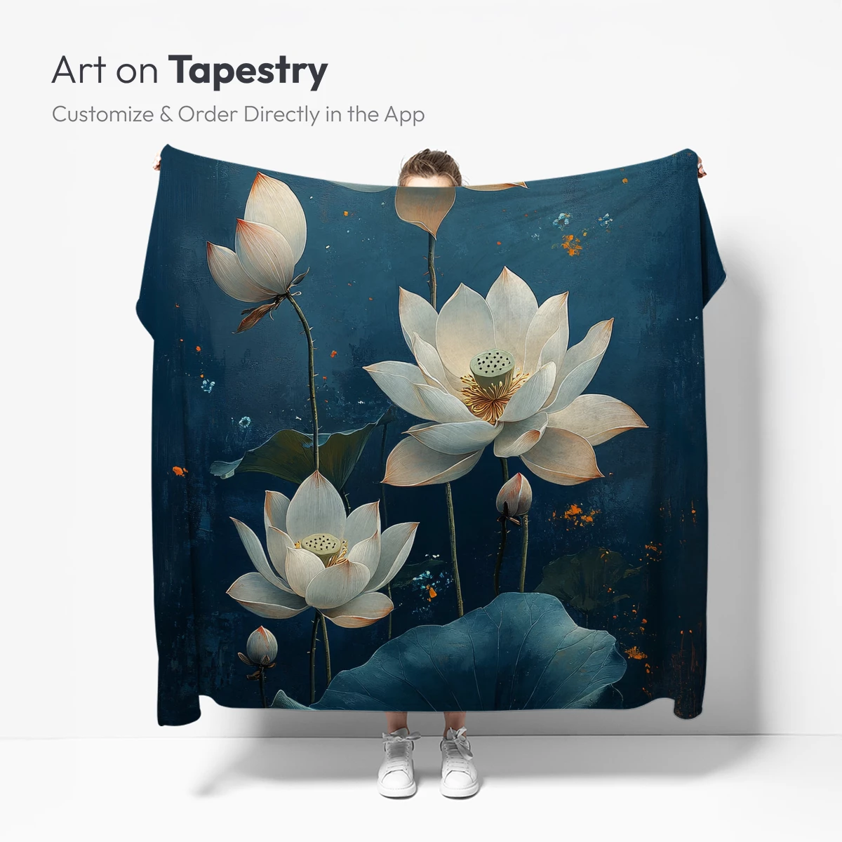 Ethereal Lotus Blooms in Midnight Blue - Image 5