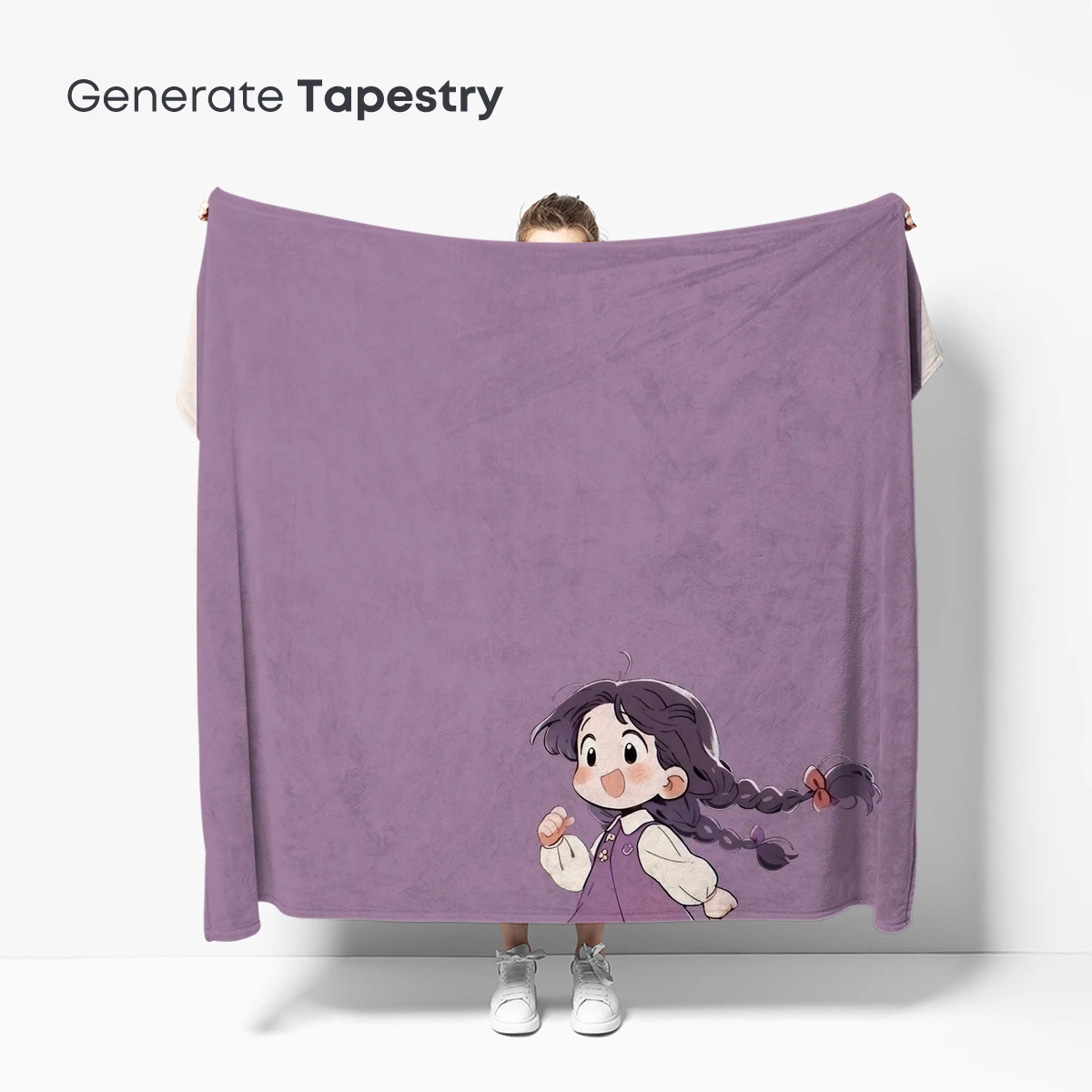 Charming Stroll: Girl and Cat in Purple Harmony - Image 5