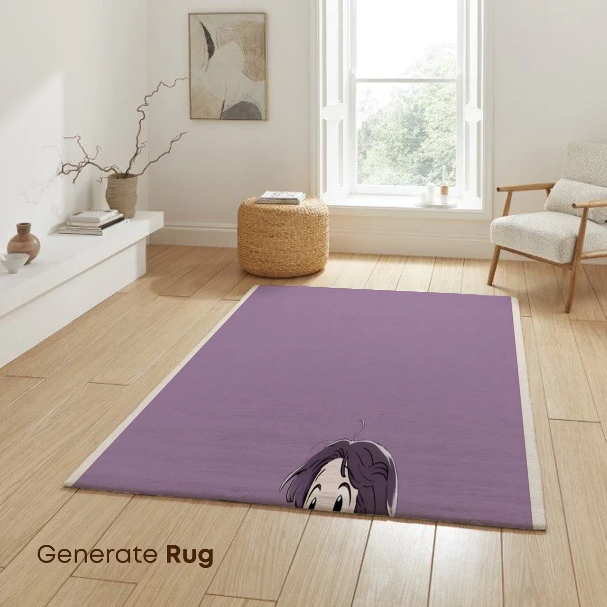 Charming Stroll: Girl and Cat in Purple Harmony - Image 6