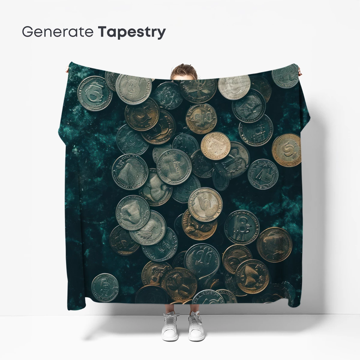 Coin Cascade: Metallic Symphony in Teal - Image 5