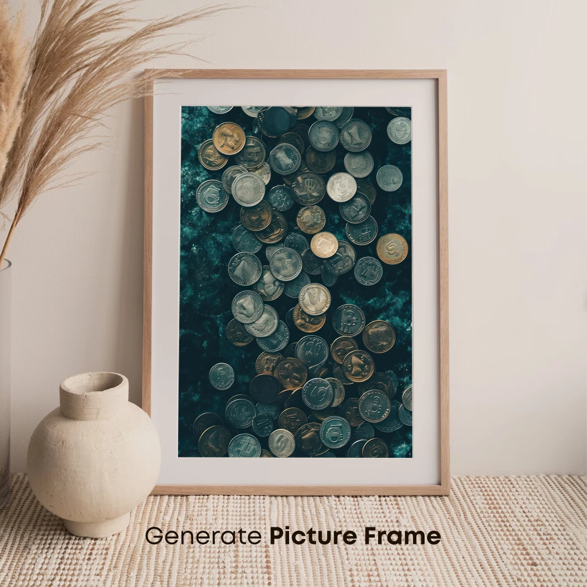 Coin Cascade: Metallic Symphony in Teal - Image 7