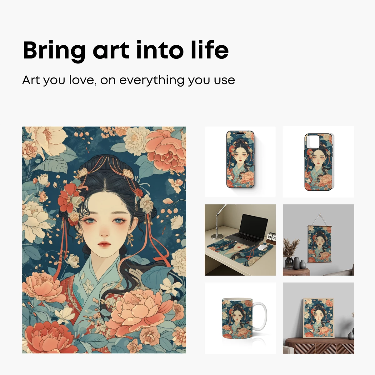 Elegant Blossom Portrait: Traditional Beauty in Floral Harmony - Image 2