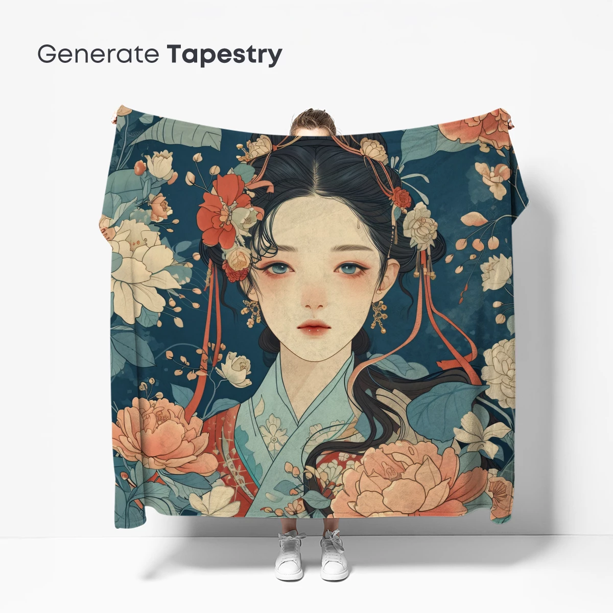 Elegant Blossom Portrait: Traditional Beauty in Floral Harmony - Image 5